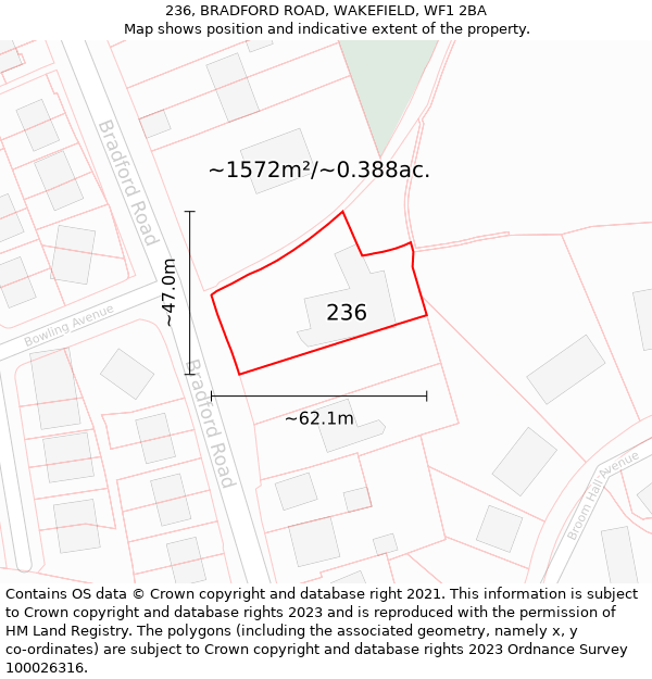 236, BRADFORD ROAD, WAKEFIELD, WF1 2BA: Plot and title map