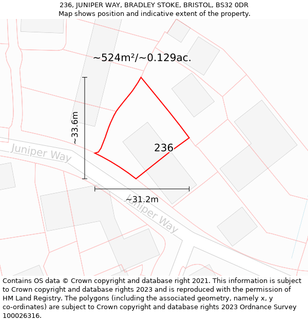 236, JUNIPER WAY, BRADLEY STOKE, BRISTOL, BS32 0DR: Plot and title map