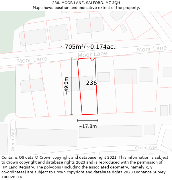 236, MOOR LANE, SALFORD, M7 3QH: Plot and title map