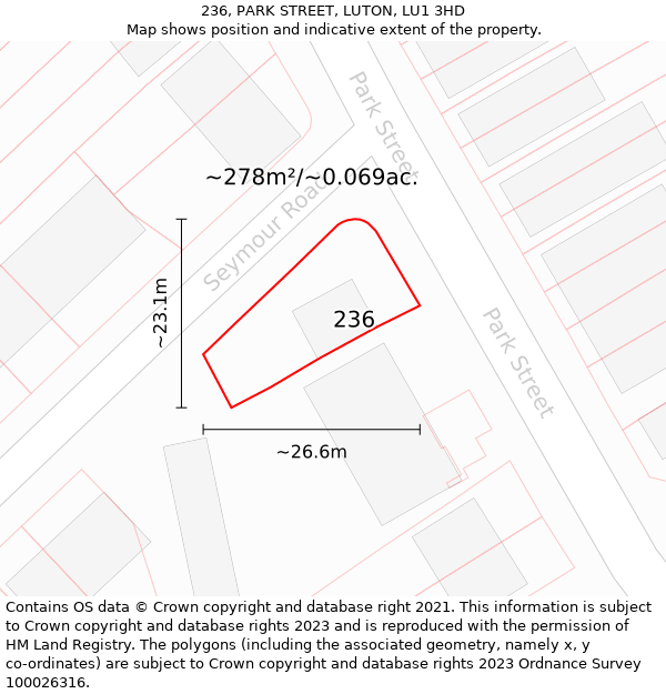 236, PARK STREET, LUTON, LU1 3HD: Plot and title map