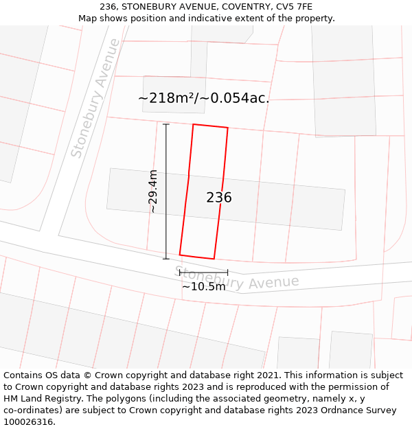 236, STONEBURY AVENUE, COVENTRY, CV5 7FE: Plot and title map