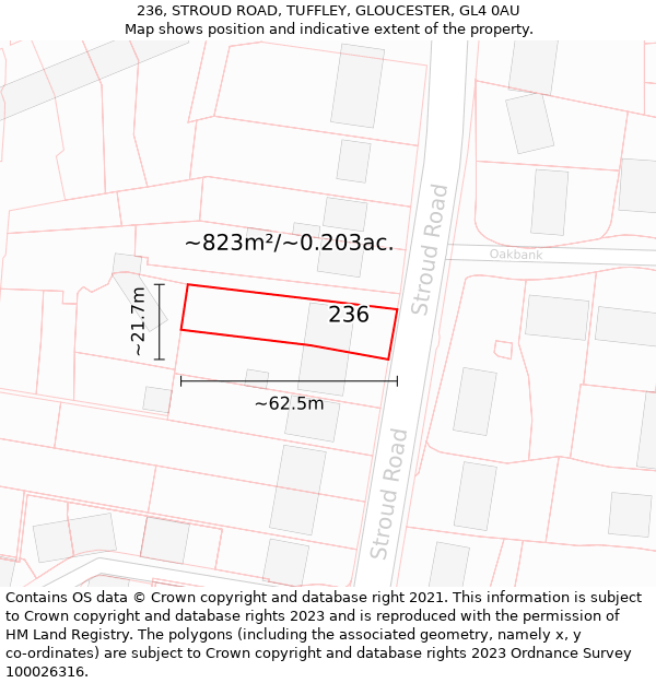 236, STROUD ROAD, TUFFLEY, GLOUCESTER, GL4 0AU: Plot and title map