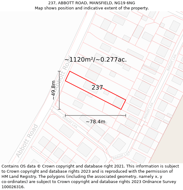 237, ABBOTT ROAD, MANSFIELD, NG19 6NG: Plot and title map