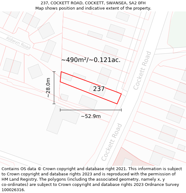 237, COCKETT ROAD, COCKETT, SWANSEA, SA2 0FH: Plot and title map