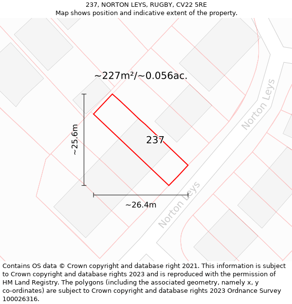 237, NORTON LEYS, RUGBY, CV22 5RE: Plot and title map