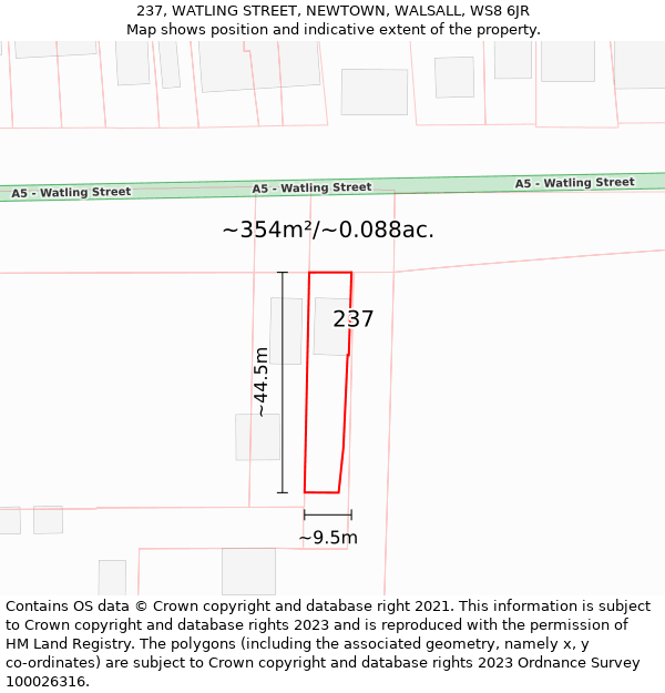 237, WATLING STREET, NEWTOWN, WALSALL, WS8 6JR: Plot and title map