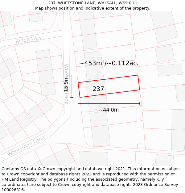 237, WHETSTONE LANE, WALSALL, WS9 0HH: Plot and title map