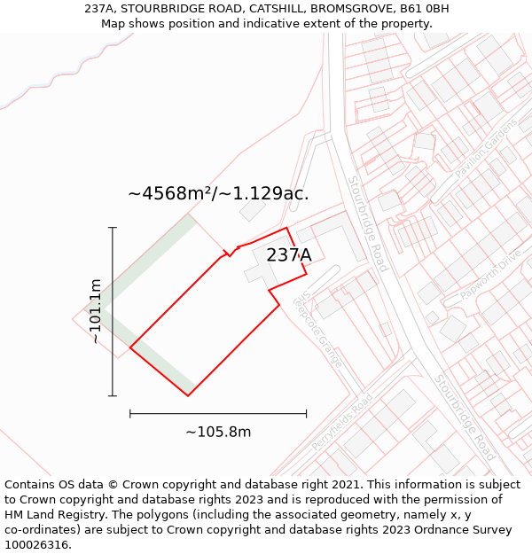 237A, STOURBRIDGE ROAD, CATSHILL, BROMSGROVE, B61 0BH: Plot and title map