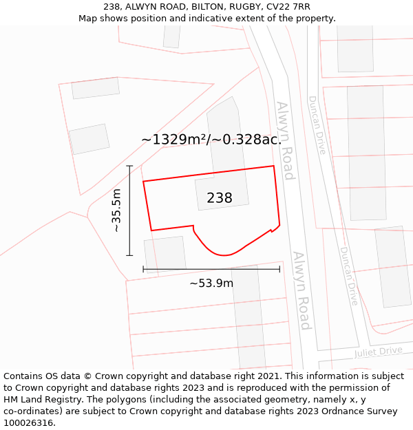 238, ALWYN ROAD, BILTON, RUGBY, CV22 7RR: Plot and title map