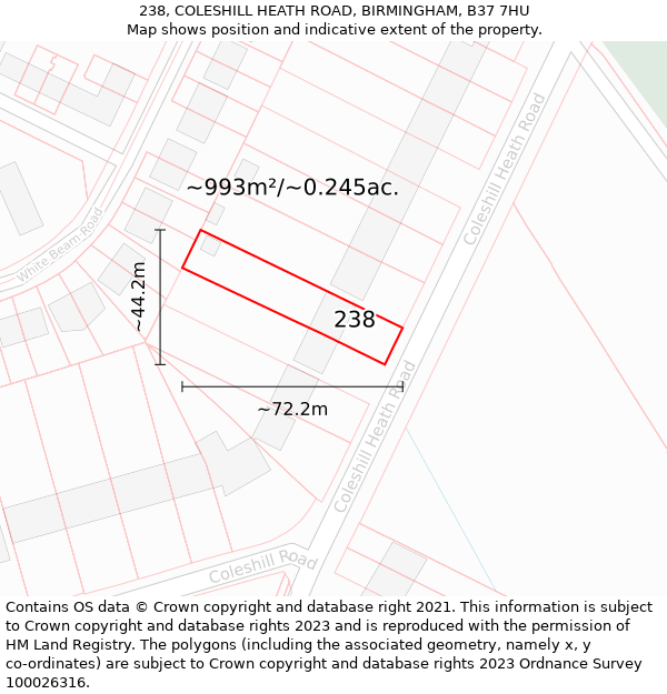 238, COLESHILL HEATH ROAD, BIRMINGHAM, B37 7HU: Plot and title map