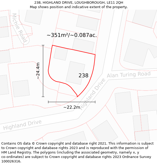 238, HIGHLAND DRIVE, LOUGHBOROUGH, LE11 2QH: Plot and title map