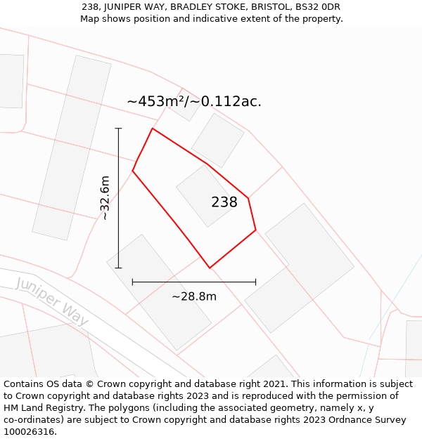 238, JUNIPER WAY, BRADLEY STOKE, BRISTOL, BS32 0DR: Plot and title map