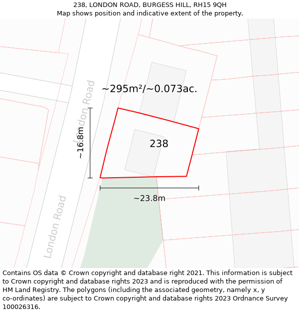 238, LONDON ROAD, BURGESS HILL, RH15 9QH: Plot and title map