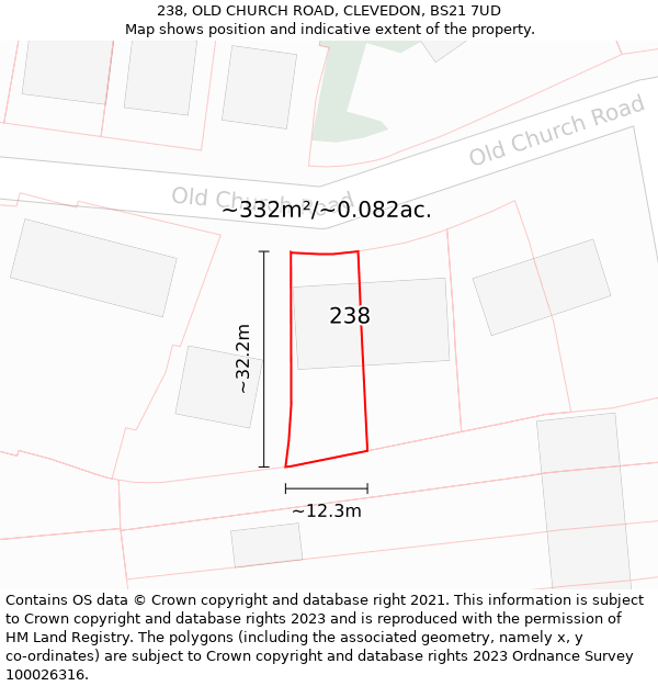 238, OLD CHURCH ROAD, CLEVEDON, BS21 7UD: Plot and title map