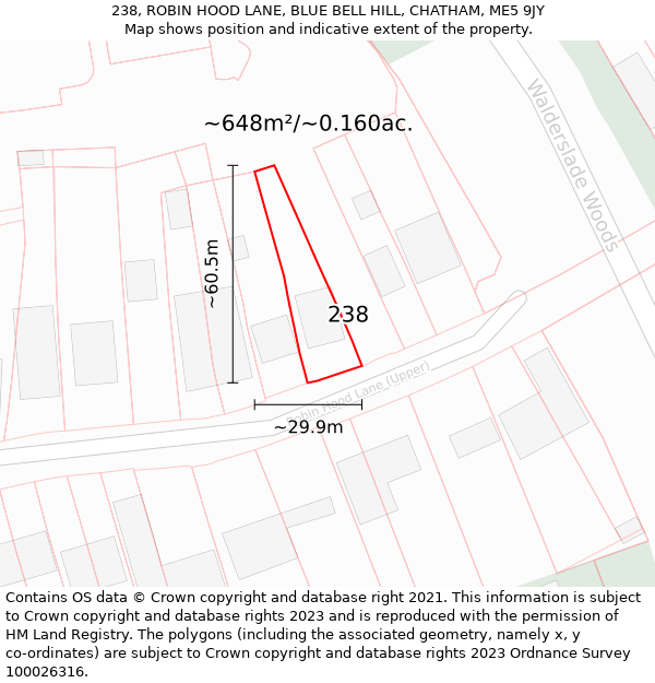 238, ROBIN HOOD LANE, BLUE BELL HILL, CHATHAM, ME5 9JY: Plot and title map