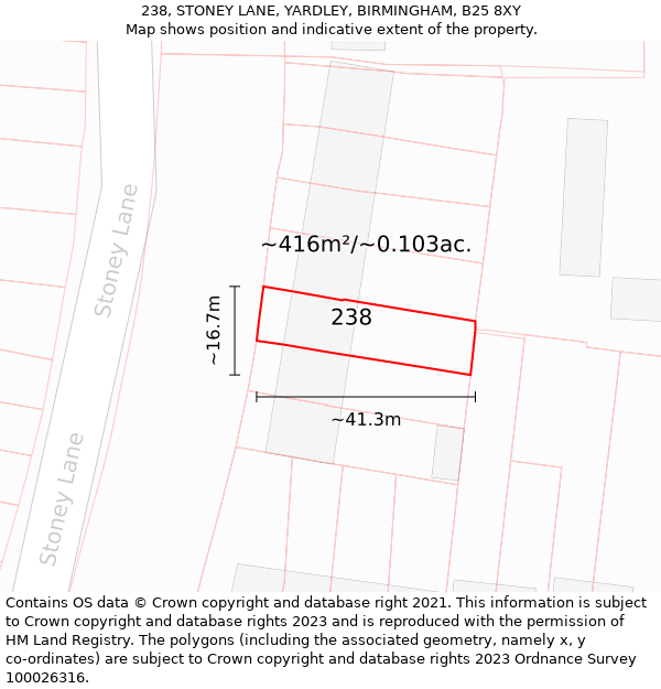 238, STONEY LANE, YARDLEY, BIRMINGHAM, B25 8XY: Plot and title map