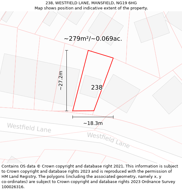 238, WESTFIELD LANE, MANSFIELD, NG19 6HG: Plot and title map