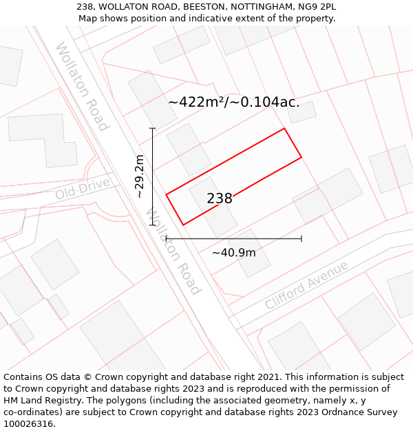 238, WOLLATON ROAD, BEESTON, NOTTINGHAM, NG9 2PL: Plot and title map