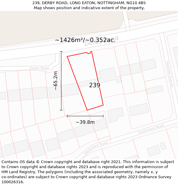 239, DERBY ROAD, LONG EATON, NOTTINGHAM, NG10 4BS: Plot and title map