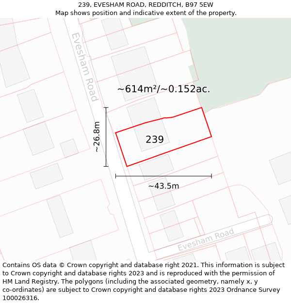 239, EVESHAM ROAD, REDDITCH, B97 5EW: Plot and title map