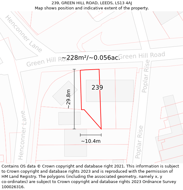 239, GREEN HILL ROAD, LEEDS, LS13 4AJ: Plot and title map