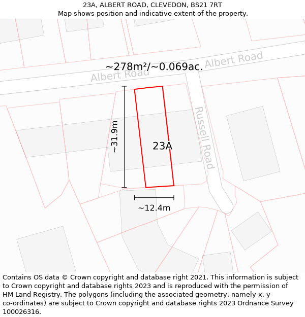 23A, ALBERT ROAD, CLEVEDON, BS21 7RT: Plot and title map