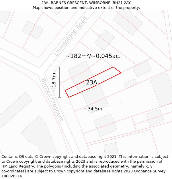 23A, BARNES CRESCENT, WIMBORNE, BH21 2AY: Plot and title map