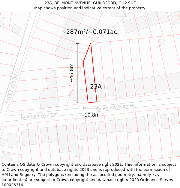 23A, BELMONT AVENUE, GUILDFORD, GU2 9UE: Plot and title map