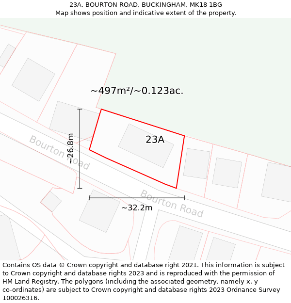 23A, BOURTON ROAD, BUCKINGHAM, MK18 1BG: Plot and title map