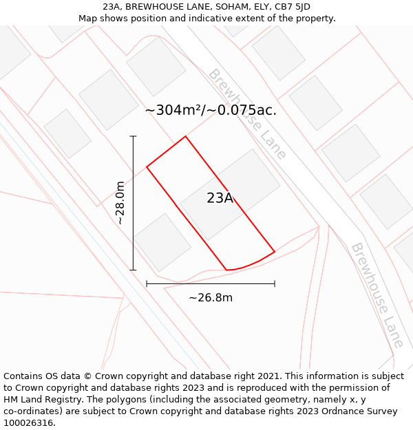 23A, BREWHOUSE LANE, SOHAM, ELY, CB7 5JD: Plot and title map