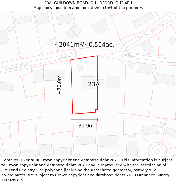 23A, GUILDOWN ROAD, GUILDFORD, GU2 4EU: Plot and title map