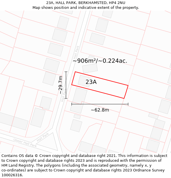 23A, HALL PARK, BERKHAMSTED, HP4 2NU: Plot and title map