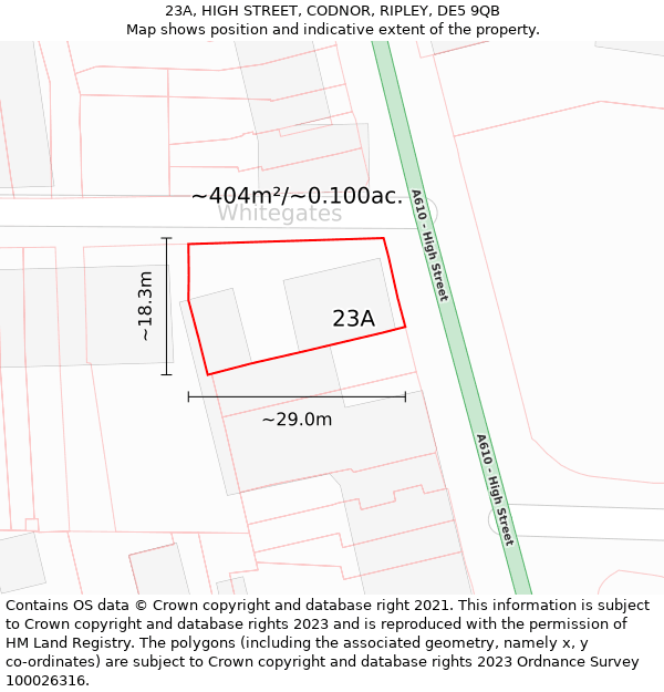 23A, HIGH STREET, CODNOR, RIPLEY, DE5 9QB: Plot and title map