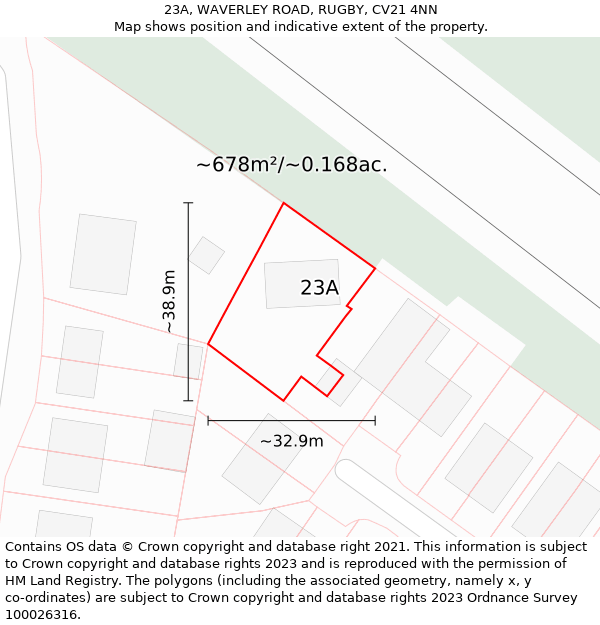 23A, WAVERLEY ROAD, RUGBY, CV21 4NN: Plot and title map