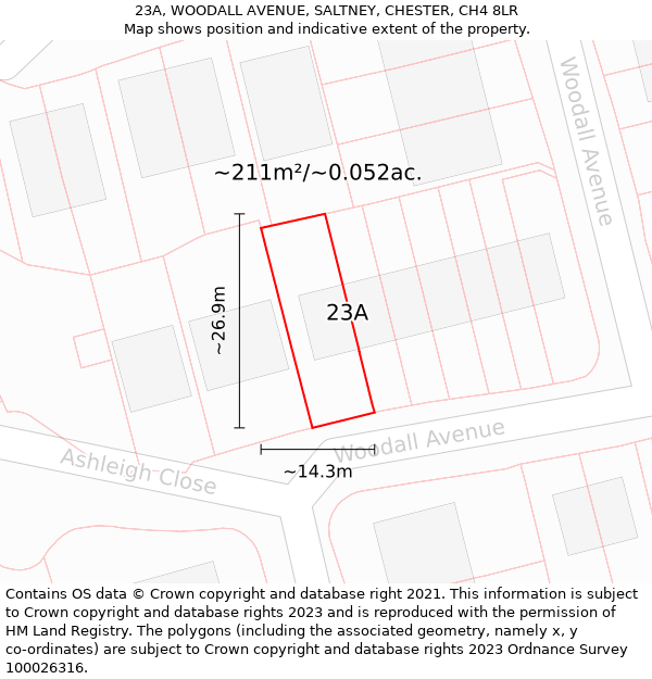 23A, WOODALL AVENUE, SALTNEY, CHESTER, CH4 8LR: Plot and title map