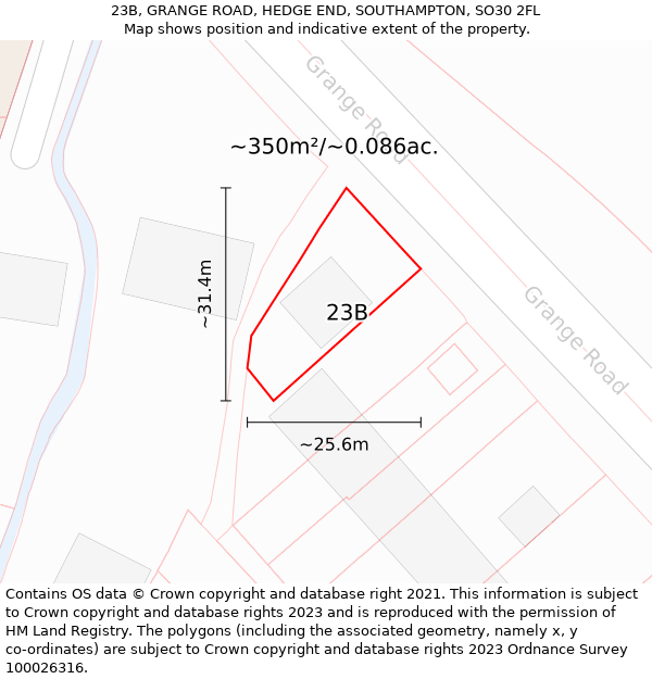 23B, GRANGE ROAD, HEDGE END, SOUTHAMPTON, SO30 2FL: Plot and title map