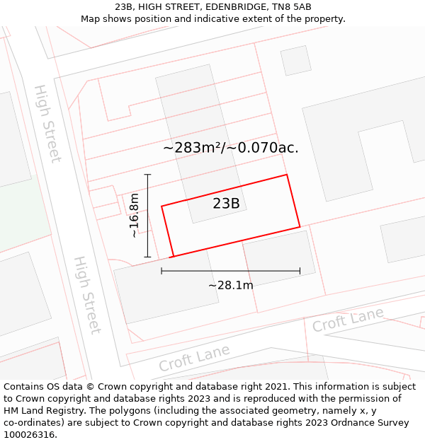 23B, HIGH STREET, EDENBRIDGE, TN8 5AB: Plot and title map