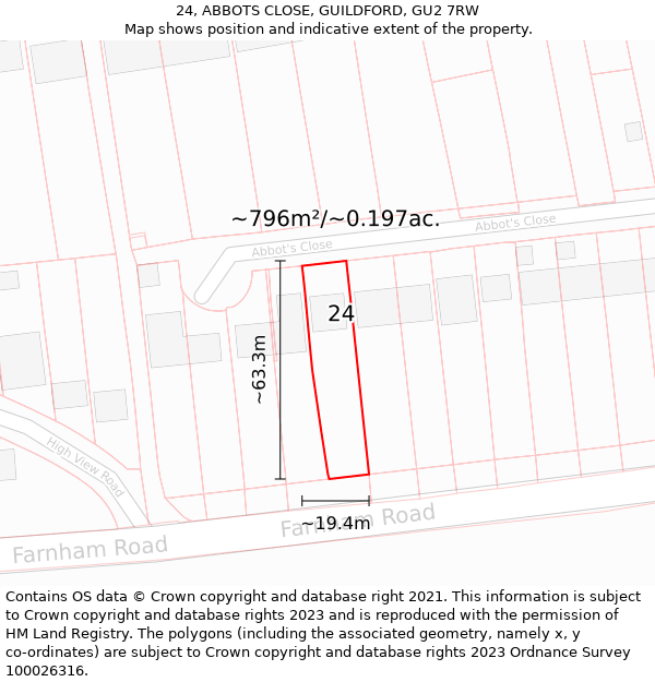 24, ABBOTS CLOSE, GUILDFORD, GU2 7RW: Plot and title map