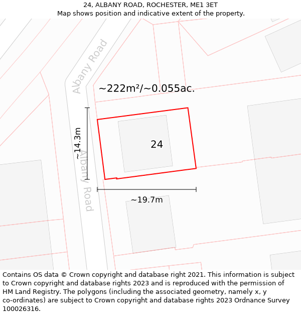24, ALBANY ROAD, ROCHESTER, ME1 3ET: Plot and title map