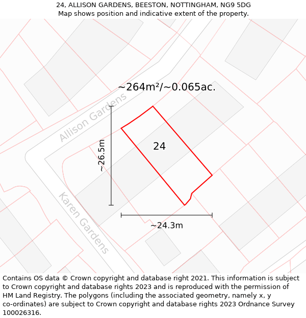 24, ALLISON GARDENS, BEESTON, NOTTINGHAM, NG9 5DG: Plot and title map