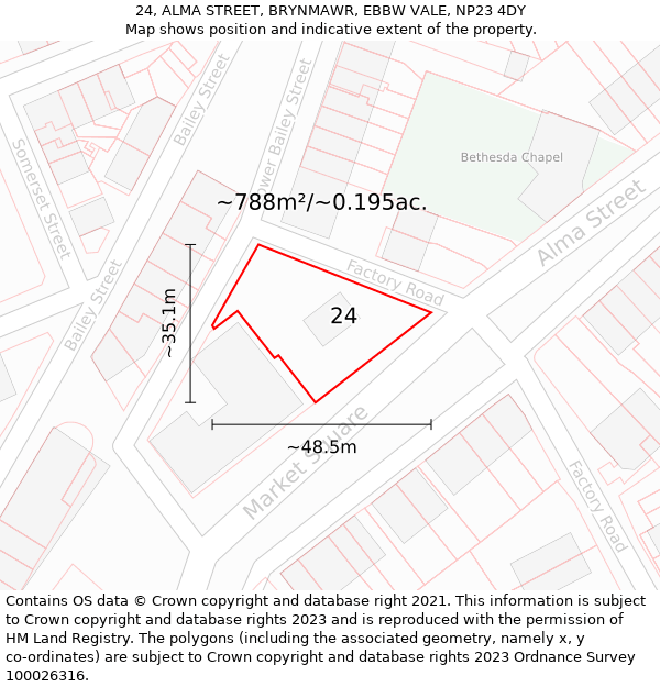 24, ALMA STREET, BRYNMAWR, EBBW VALE, NP23 4DY: Plot and title map