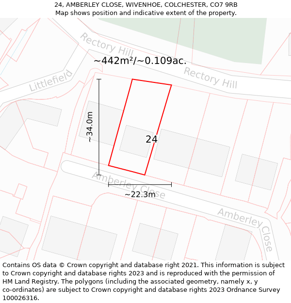 24, AMBERLEY CLOSE, WIVENHOE, COLCHESTER, CO7 9RB: Plot and title map