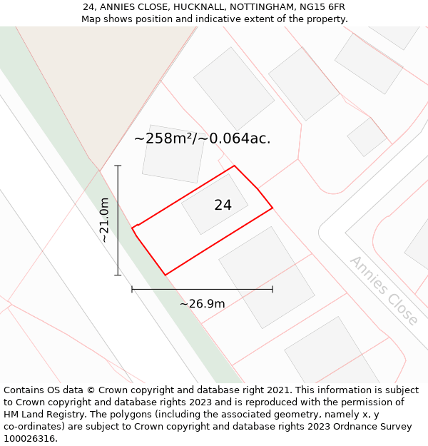 24, ANNIES CLOSE, HUCKNALL, NOTTINGHAM, NG15 6FR: Plot and title map