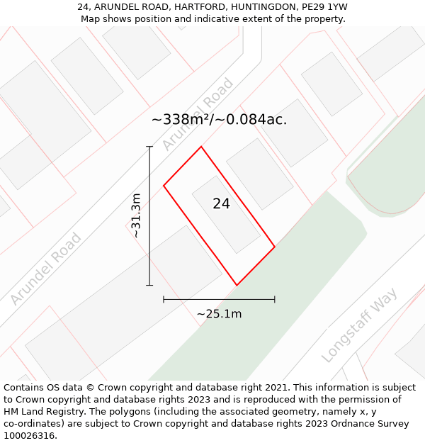 24, ARUNDEL ROAD, HARTFORD, HUNTINGDON, PE29 1YW: Plot and title map