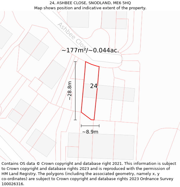 24, ASHBEE CLOSE, SNODLAND, ME6 5HQ: Plot and title map