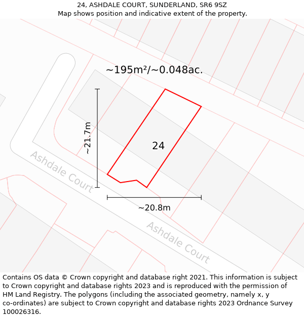 24, ASHDALE COURT, SUNDERLAND, SR6 9SZ: Plot and title map