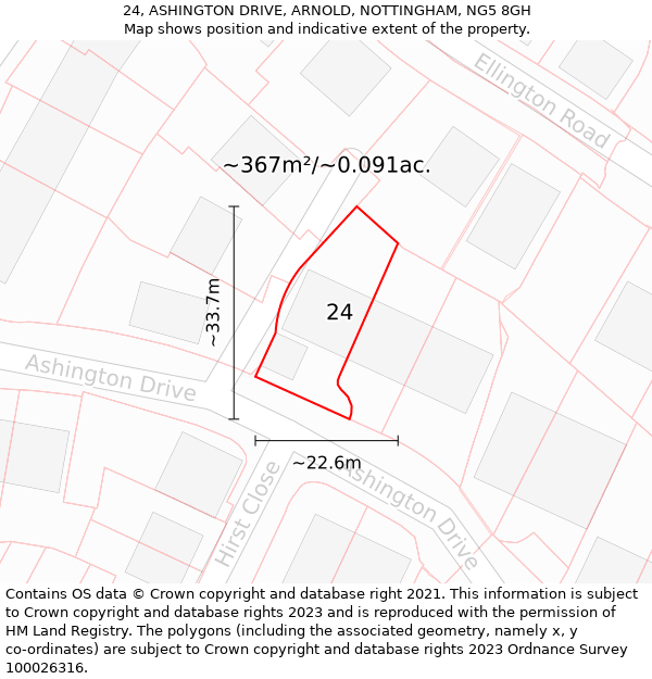 24, ASHINGTON DRIVE, ARNOLD, NOTTINGHAM, NG5 8GH: Plot and title map