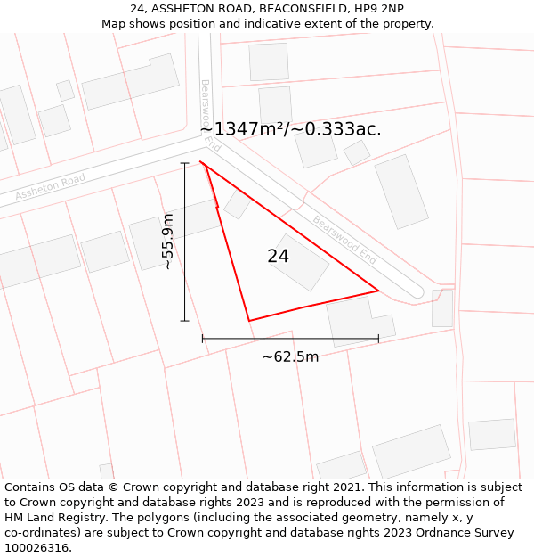 24, ASSHETON ROAD, BEACONSFIELD, HP9 2NP: Plot and title map