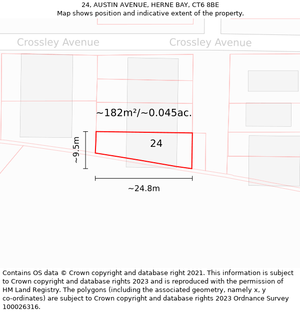 24, AUSTIN AVENUE, HERNE BAY, CT6 8BE: Plot and title map