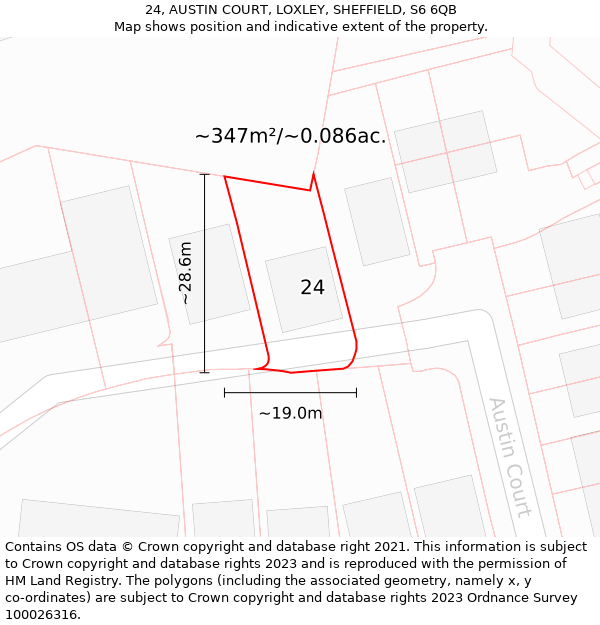 24, AUSTIN COURT, LOXLEY, SHEFFIELD, S6 6QB: Plot and title map